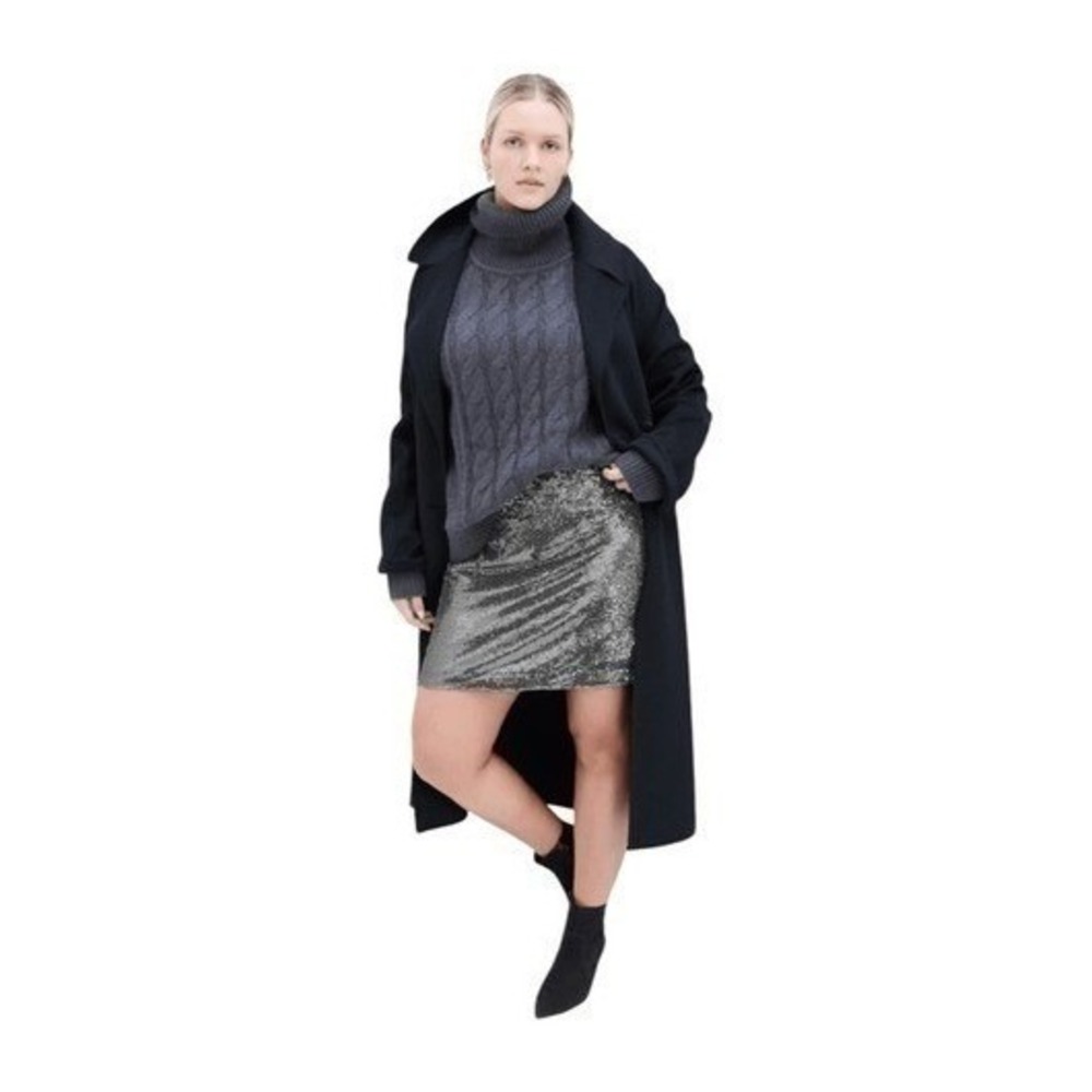 Gap Silver Recycled Sequin Metallic Mini Skirt Grey‎ Zipper Closure 10